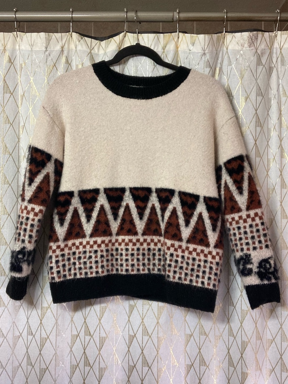 ADORA Fuzzy Patterned Geometric Sweater
